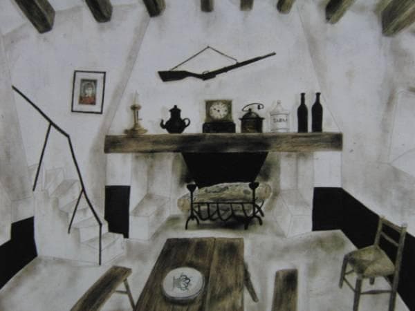 藤田嗣治、「Interieur de campagne」、希少画集の額装画