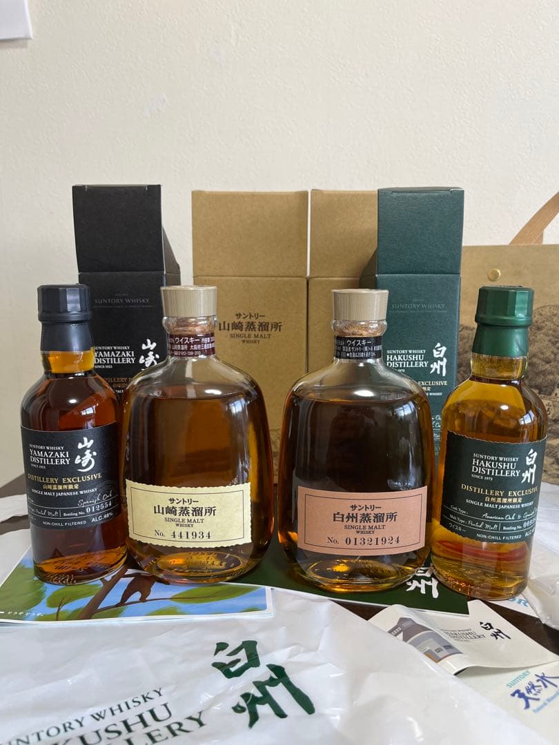 サントリー白州　山崎、蒸溜所限定　ウイスキー　180ml 4本セット