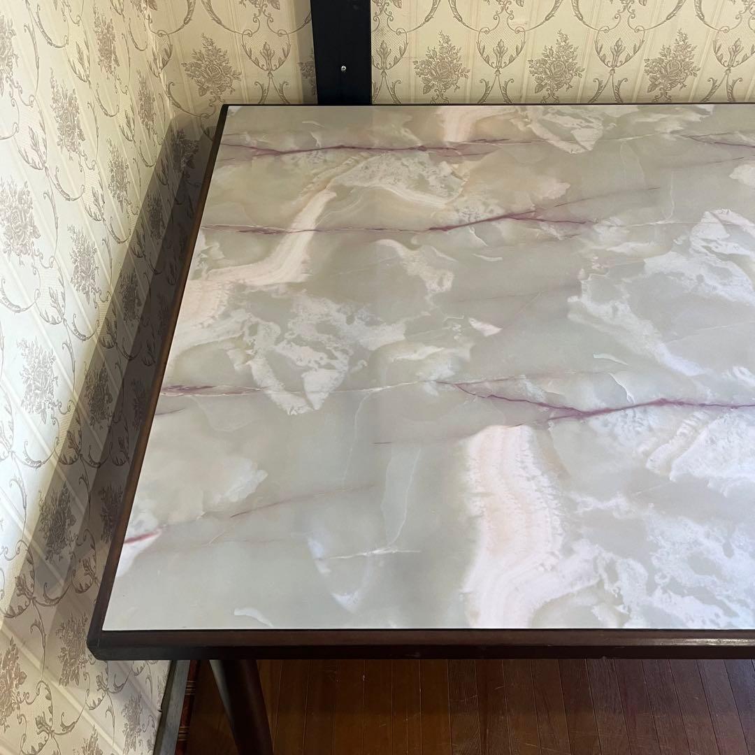 【アンティーク】昭和レトロ 木製 大理石柄 天板 ダイニングテーブル 古家具