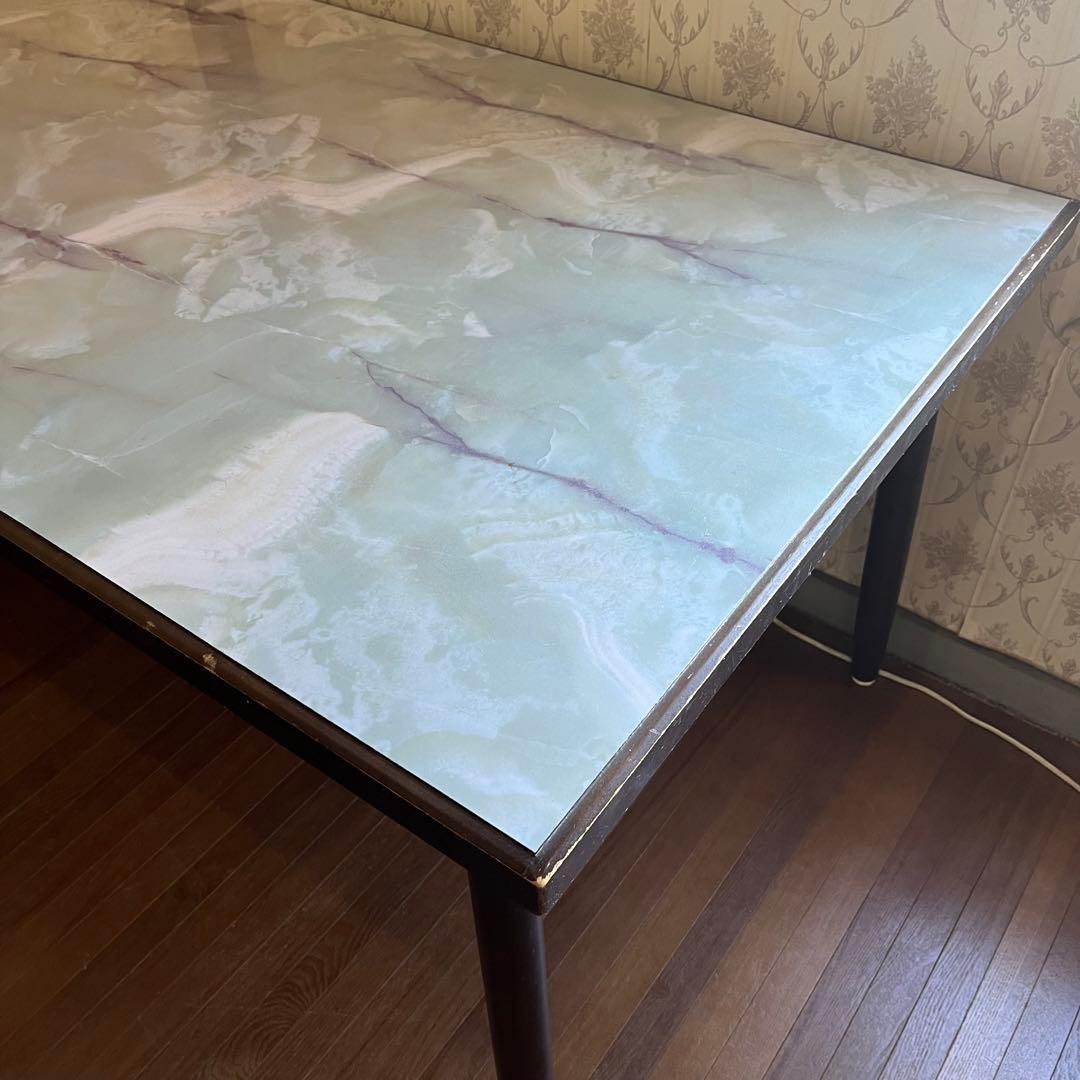 【アンティーク】昭和レトロ 木製 大理石柄 天板 ダイニングテーブル 古家具