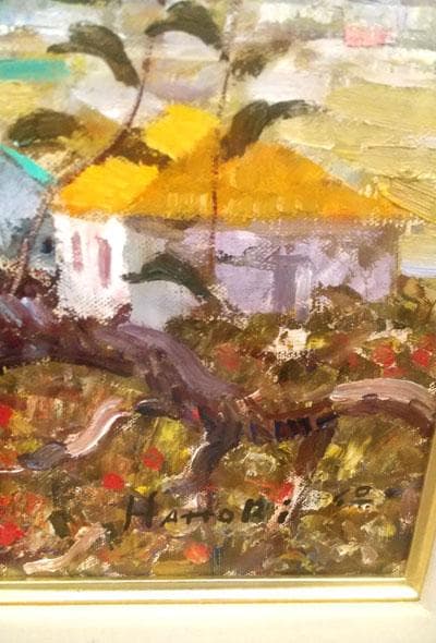 真作油絵　服部保　あずみ野　10号サイズ油絵　サイン裏表あり　額付き