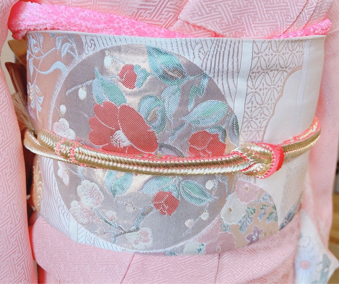 20日まで　訪問着　フルセット　辻が花　裄66 卒業式入学式M L 袋帯　ピンク