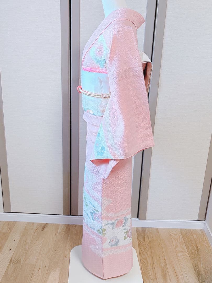 20日まで　訪問着　フルセット　辻が花　裄66 卒業式入学式M L 袋帯　ピンク