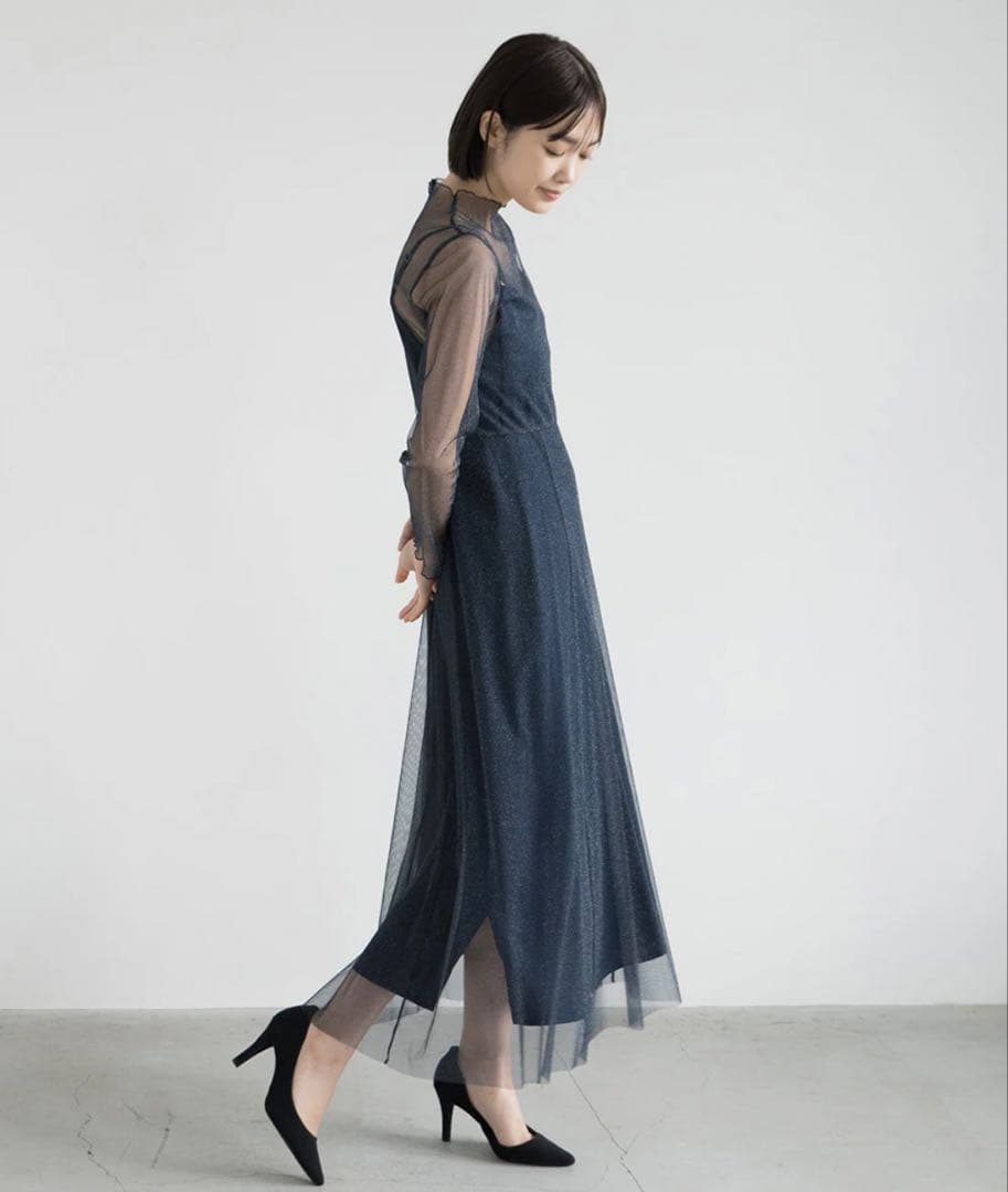 kaene ラメチュールメロウワンピース36サイズblack-silver