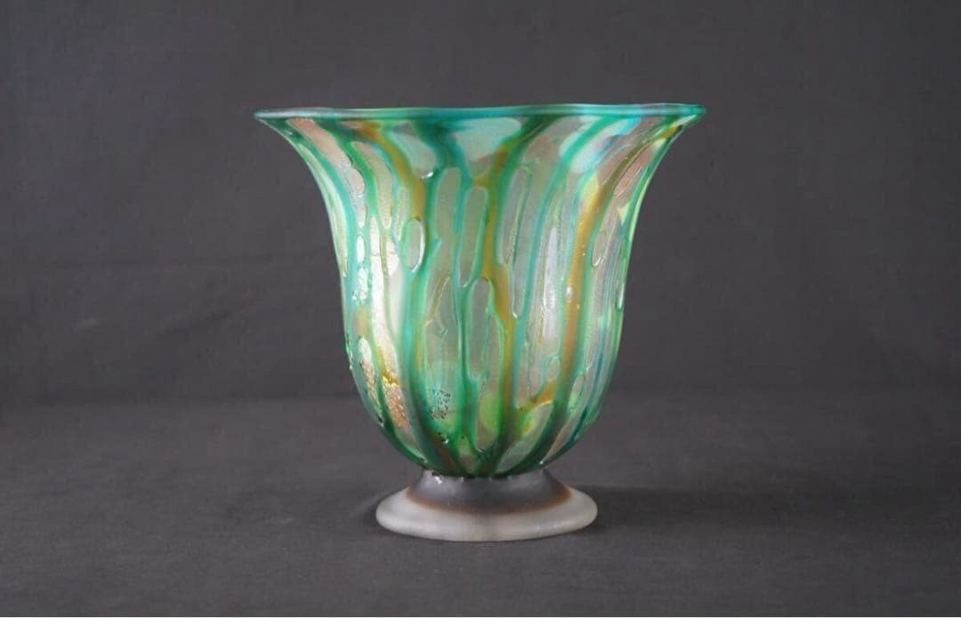 人気硝子工芸作家 石井康治 作 手吹き硝子 金彩 大鉢 保証品 美品