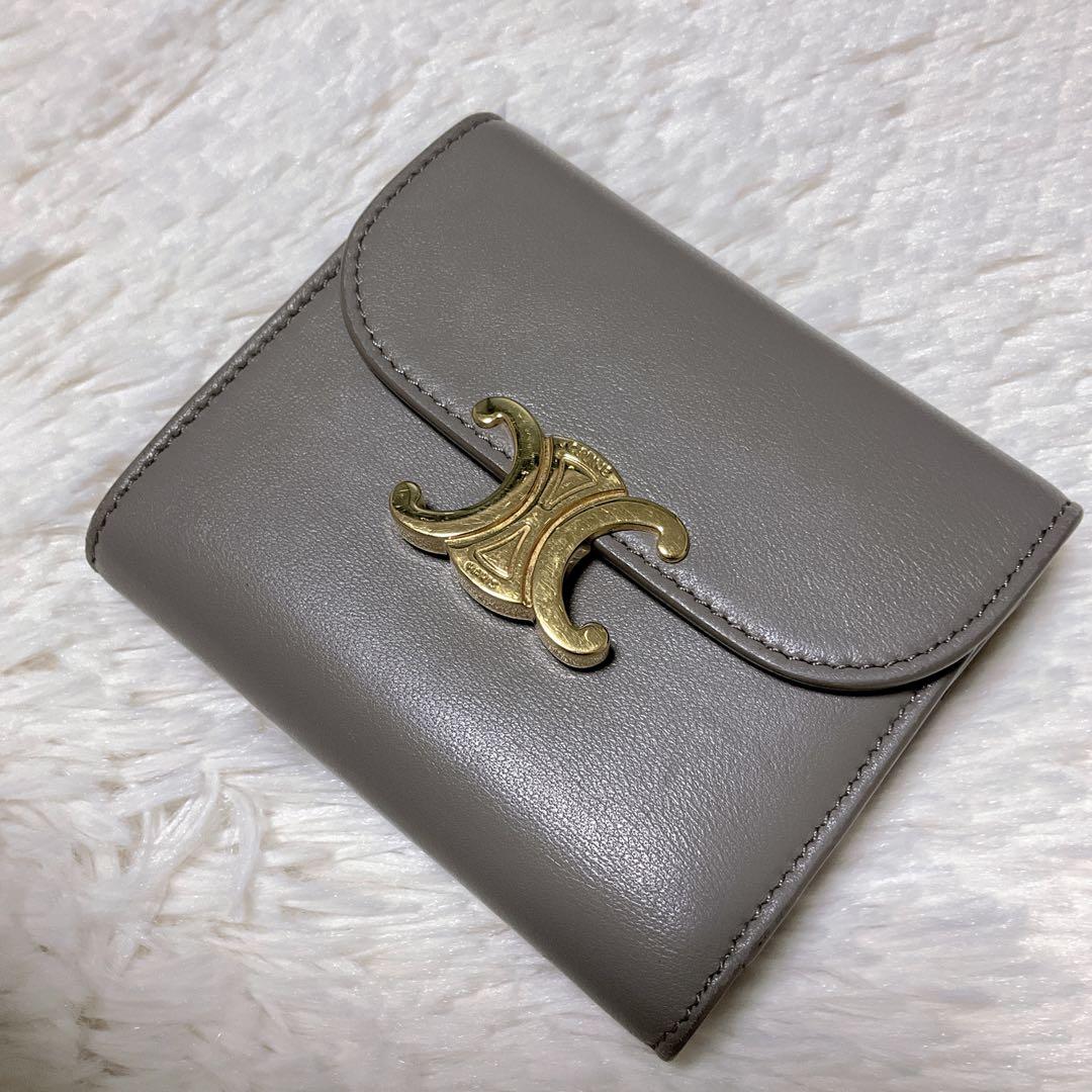 ♡正規品♡セリーヌ 三つ折り財布 トリオンフ スモールウォレット レザー グレー