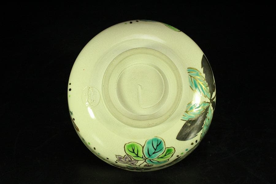 茶道具 清水焼 色絵春草茶碗 共箱 美品(K-A667)