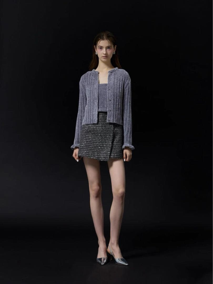 新品 Sheller シャイニー ツイード ラップ キュロット ラメ スカート