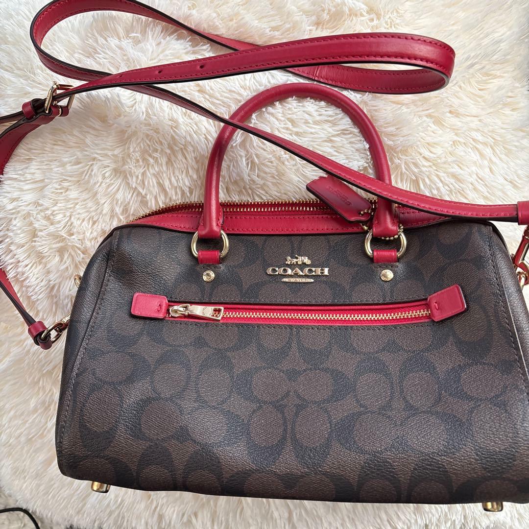 COACH ブラウン レッド ハンドバッグ