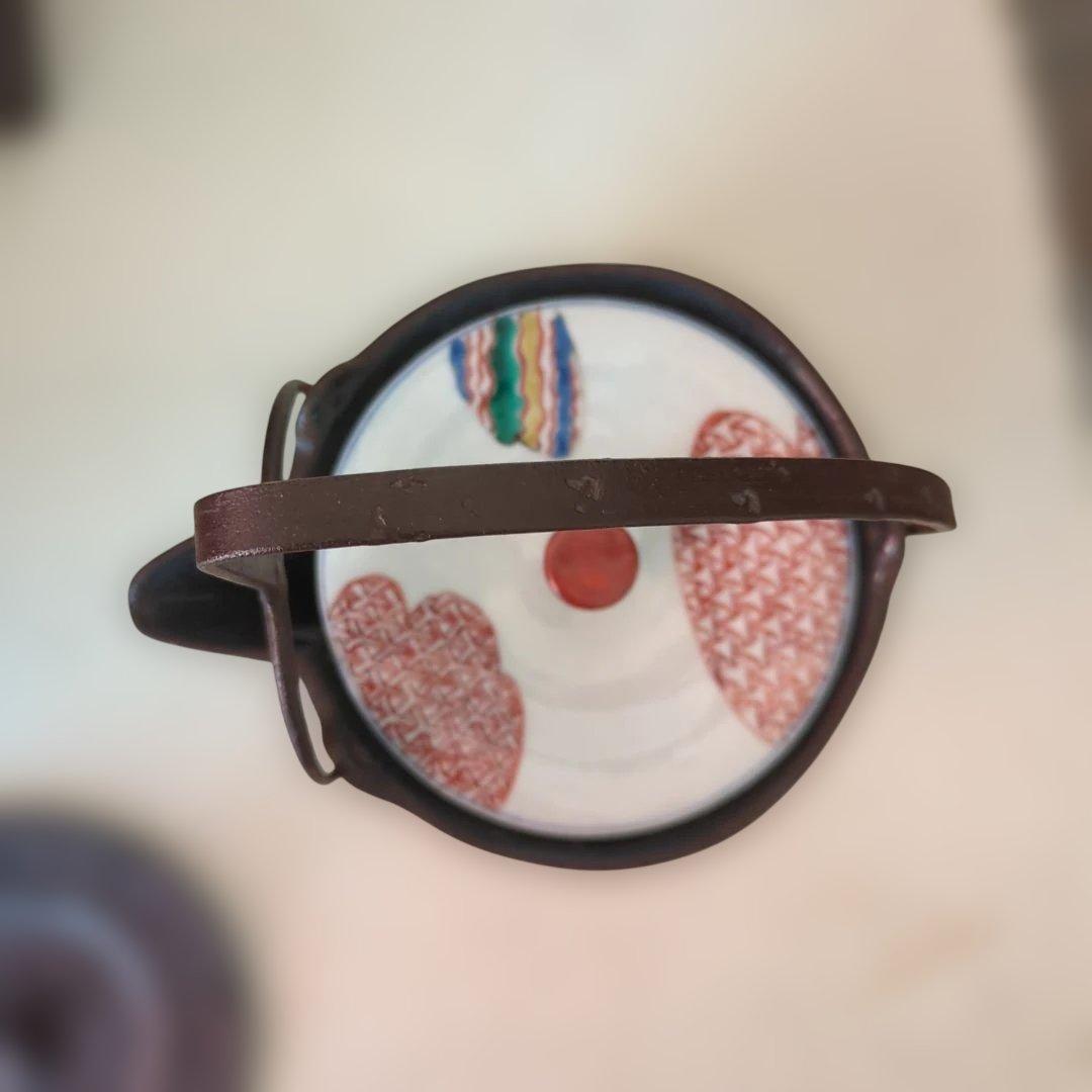 骨董　燗鍋　燗付　鋳鉄製　替蓋　酒器　茶道具　陶器蓋付き