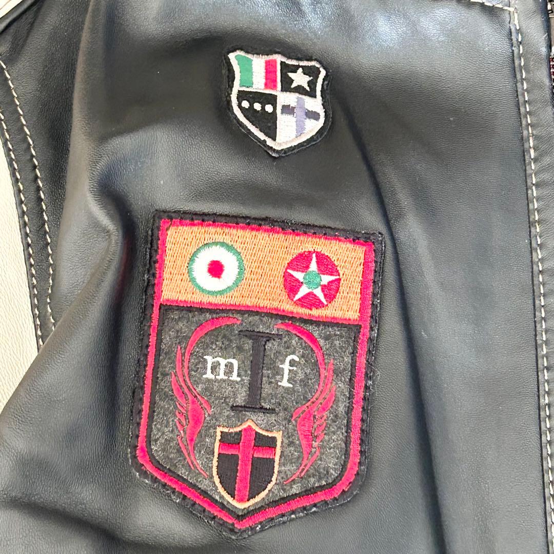 G-stage ライダースジャケット 革ジャン 羊革 ワッペン【L】