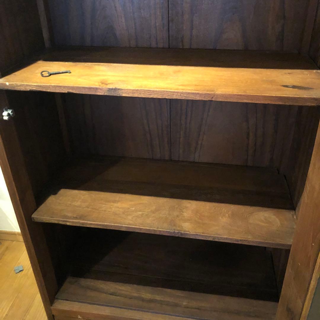 レトロ オーク材 本箱 食器棚 書庫 戸棚 収納 キャビネット