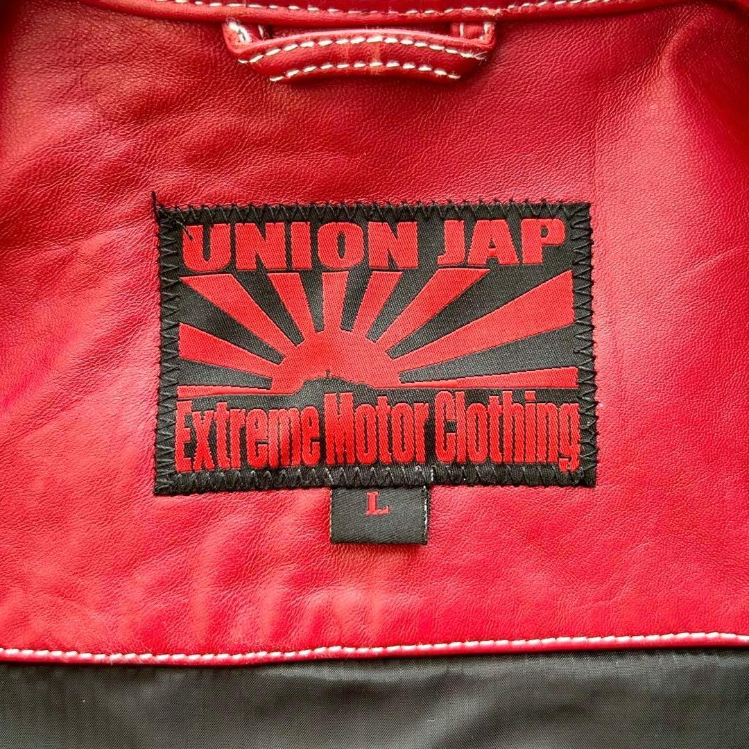 極美品✨UNION JAP シングルライダースジャケット ラムレザー 赤 L