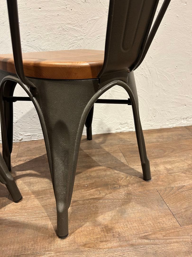 アイアン天然木チェア椅子　インダストリアル 二脚