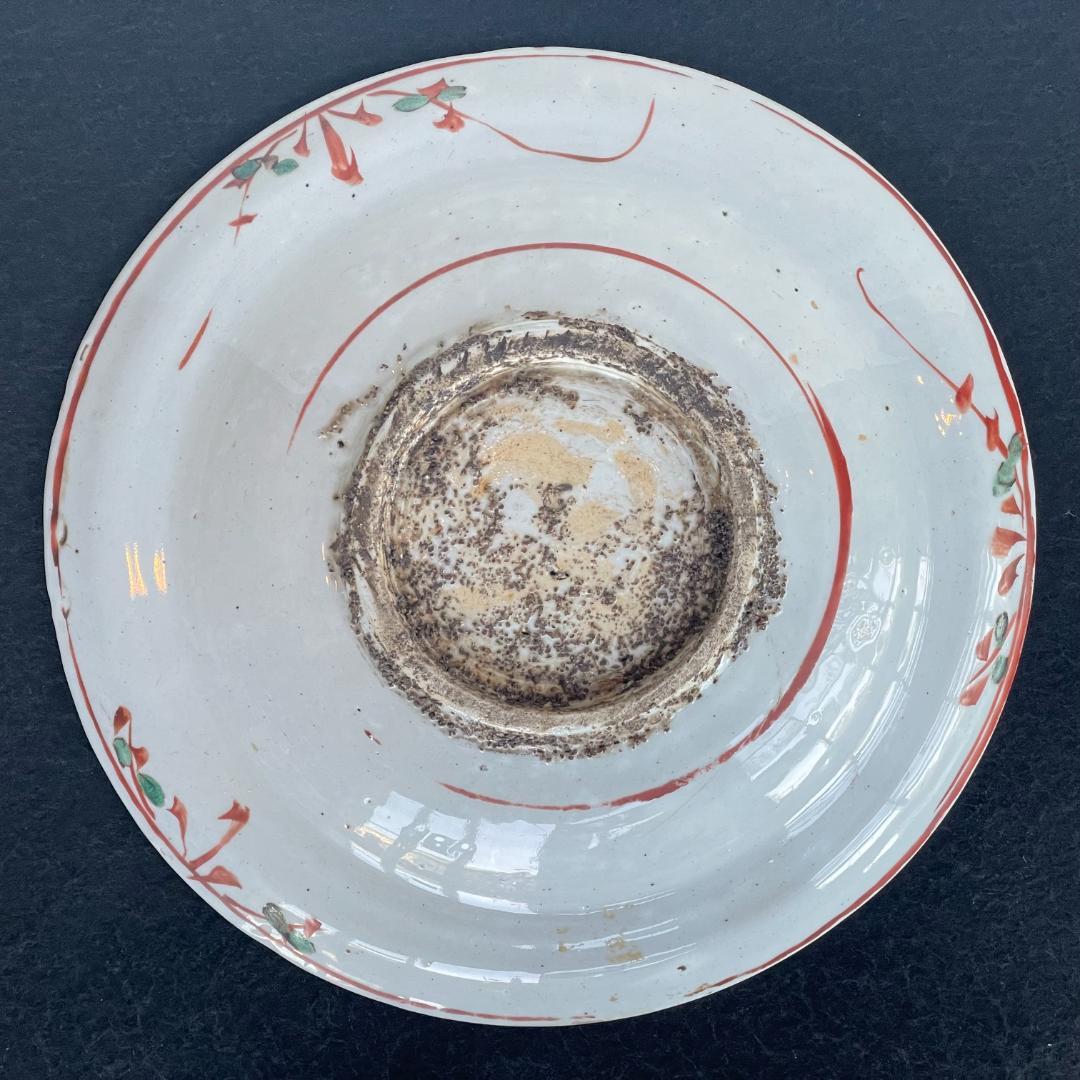 中国古玩 明時代 紅緑彩 呉須赤絵 大皿 唐物 龍草花文 美術 工芸品 27cm