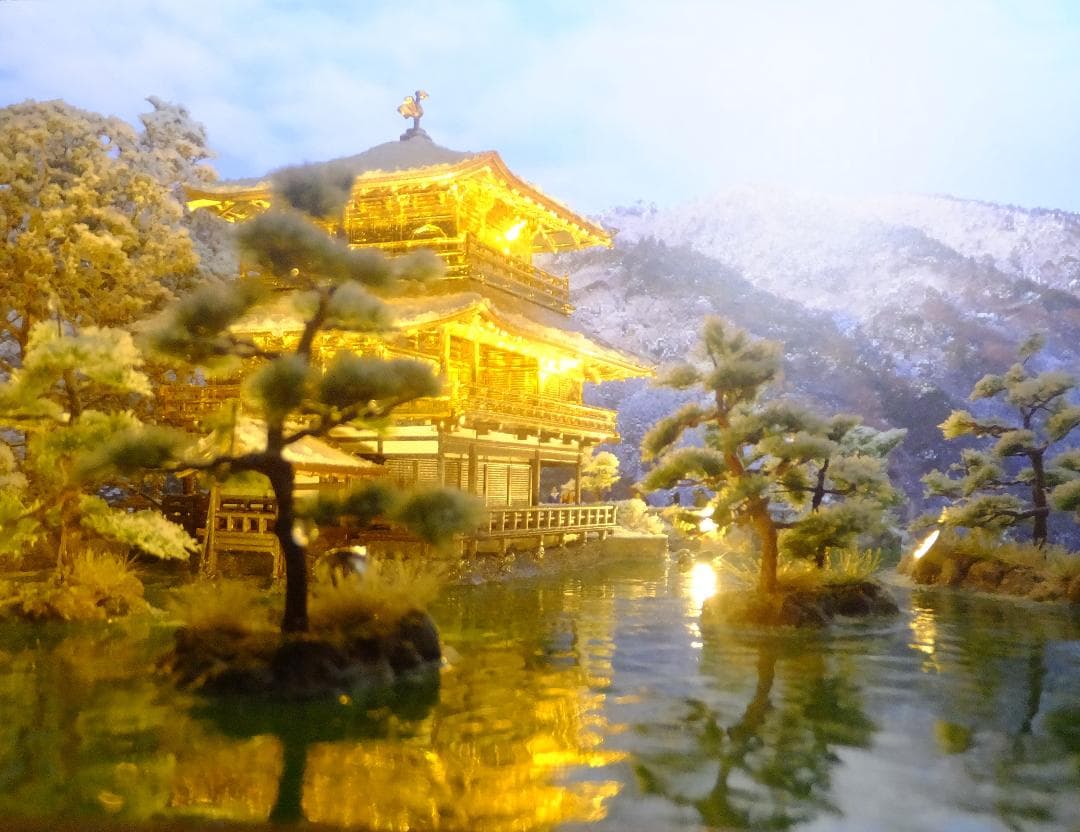 1/150・雪の金閣寺・ジオラマ・完成品・ＬＥＤライトアップ・アクリルケース付