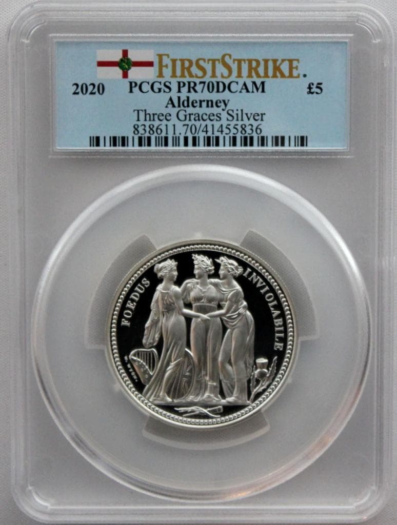 2020年 オルダニー スリーグレイセス 2オンス銀貨PCGS PR70DCAM