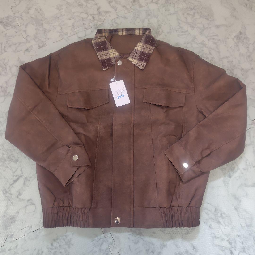 襟チェックレトロジャケット KA5011 - ブラウン / M