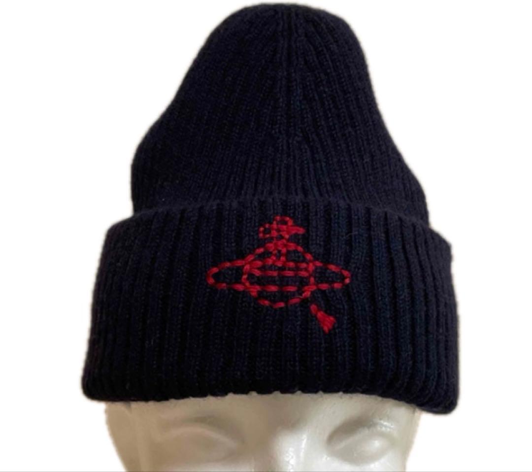 【Vivienne Westwood】 ニット帽子 ビーニー ネイビー