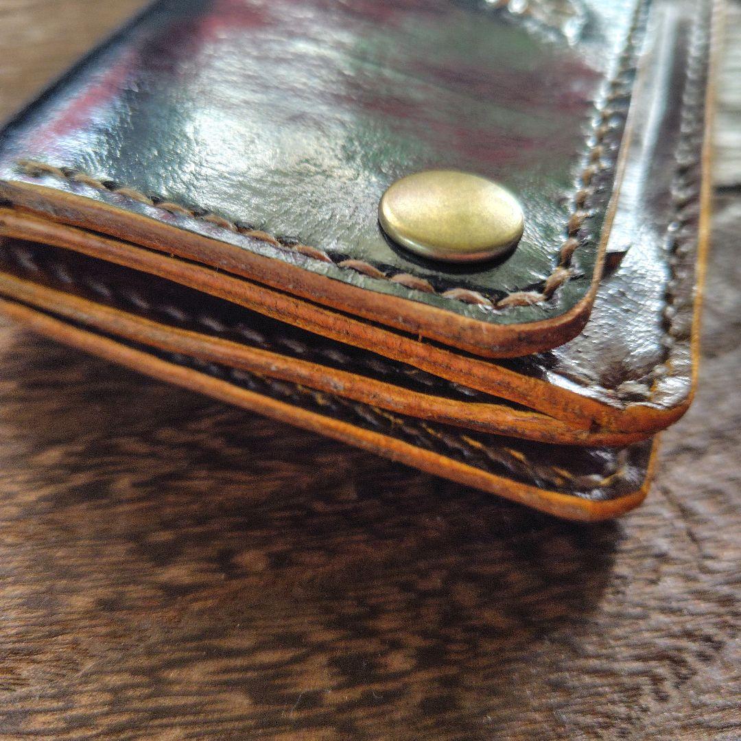 ミドルサイズ トラッカーウォレット 黒×茶 バラのカービング 81