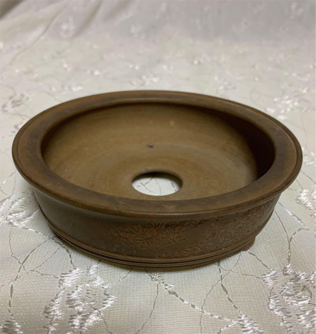 佐太郎　丸　松の絵彫り　盆栽鉢