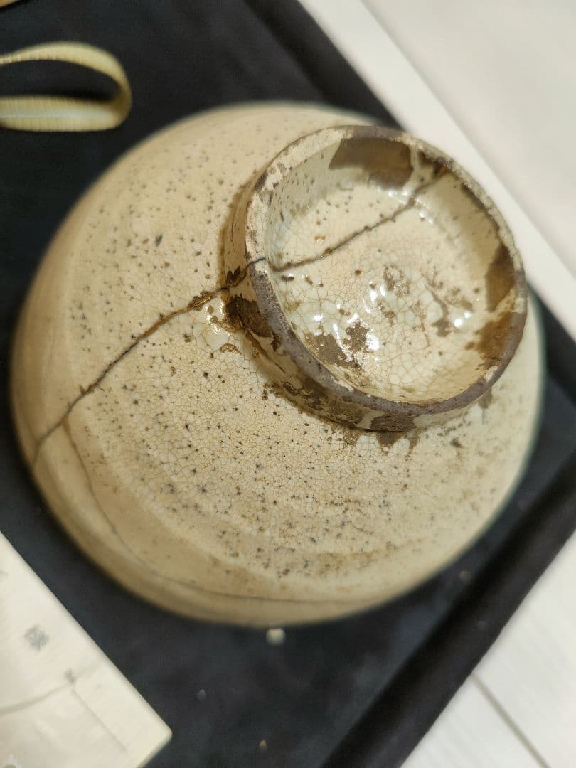 李朝大茶碗 未使用品粉引茶碗 骨董品　金直し