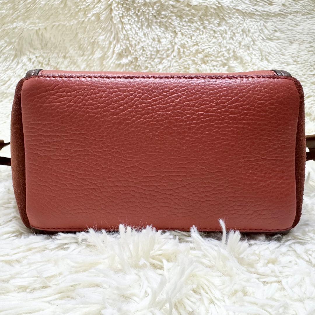 フルラ NET ミニ ショルダーバッグ シボ革 ターンロック ボルドー スエード