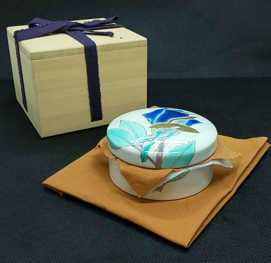 【未使用】山岸大成 九谷焼 色絵薔薇 ボンボニエール 陶箱 小物入れ