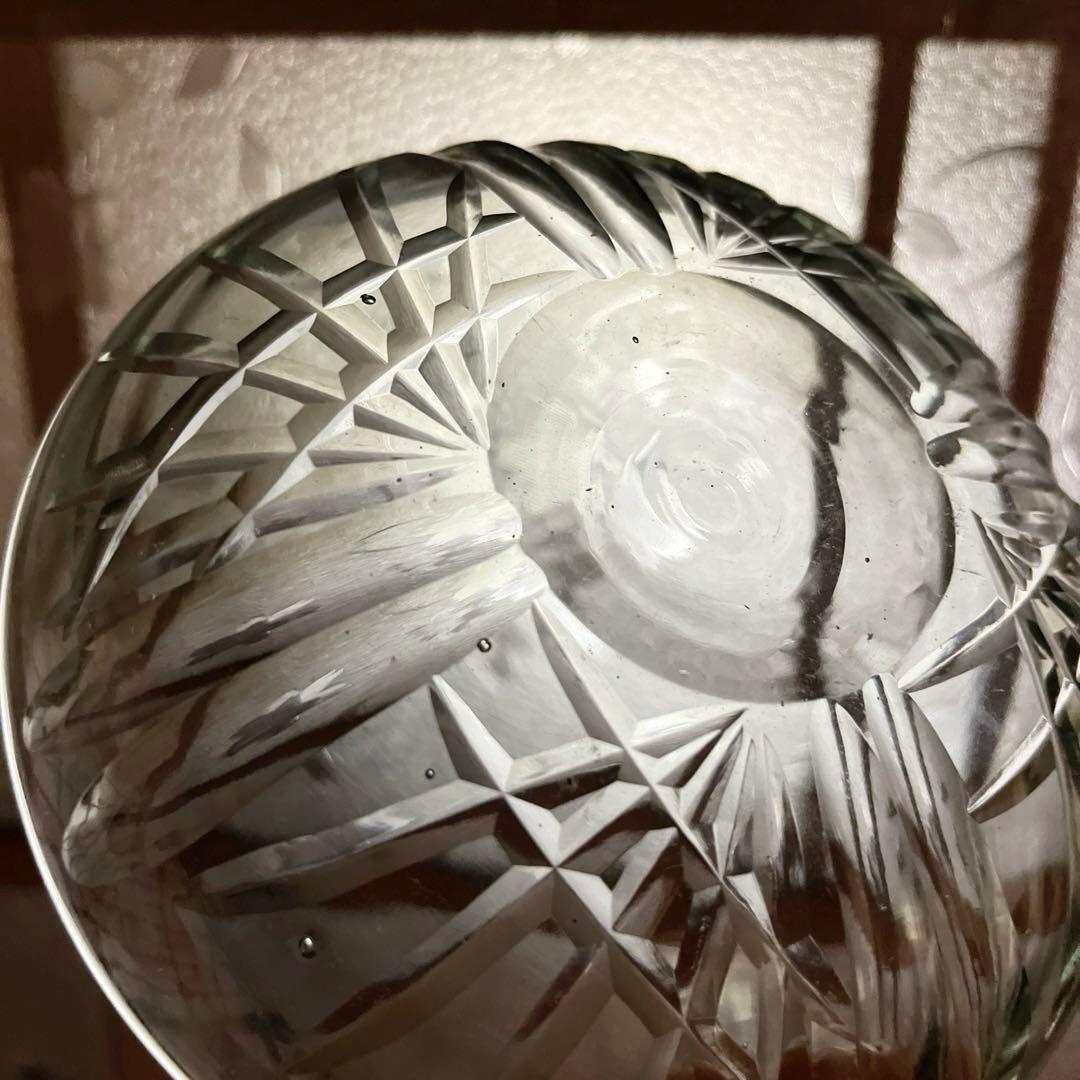 骨董　時代ガラス　希少　カーキ色　シンプルカット　平鉢　中鉢　２客　ウラン