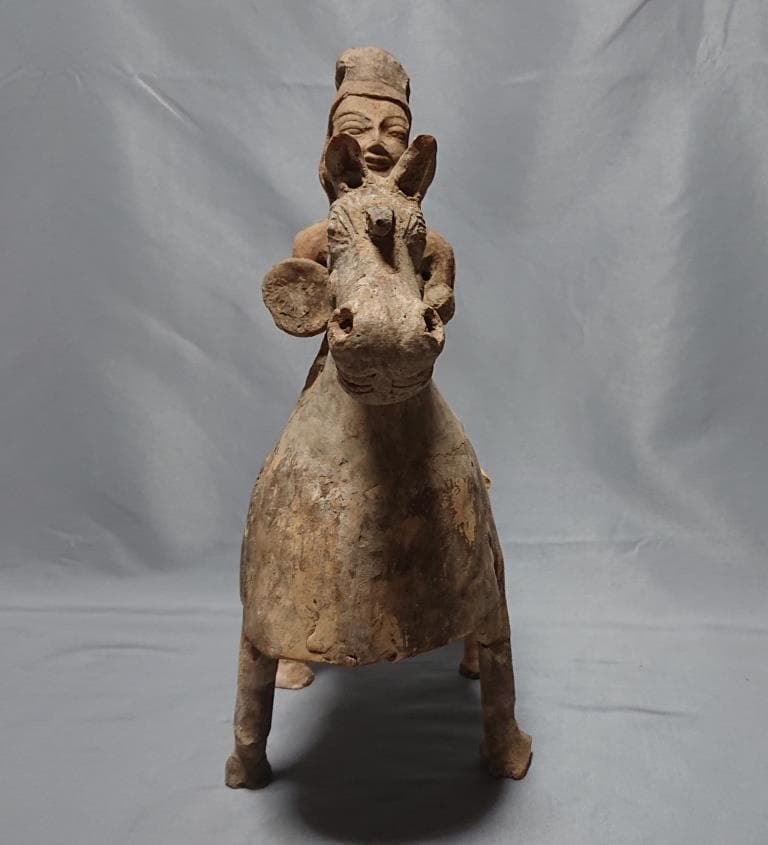 コレクター収集品　東漢時代　加彩　騎馬　陶俑　37cm