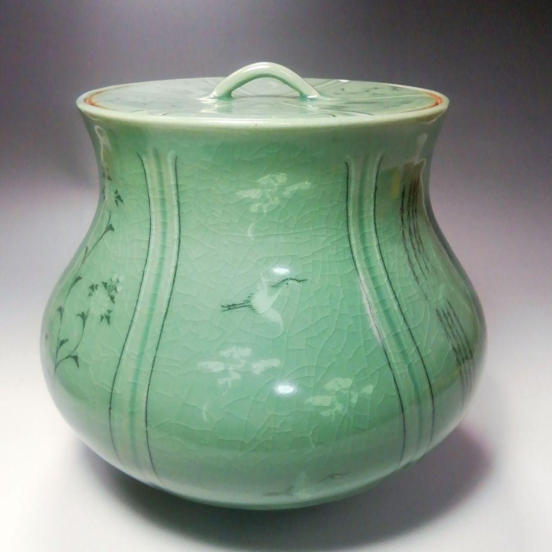 Ｓ３５７　皆具　『韓国陶芸家』『青磁』『青珍陶芸』『梁命煥作』　共箱　茶道具