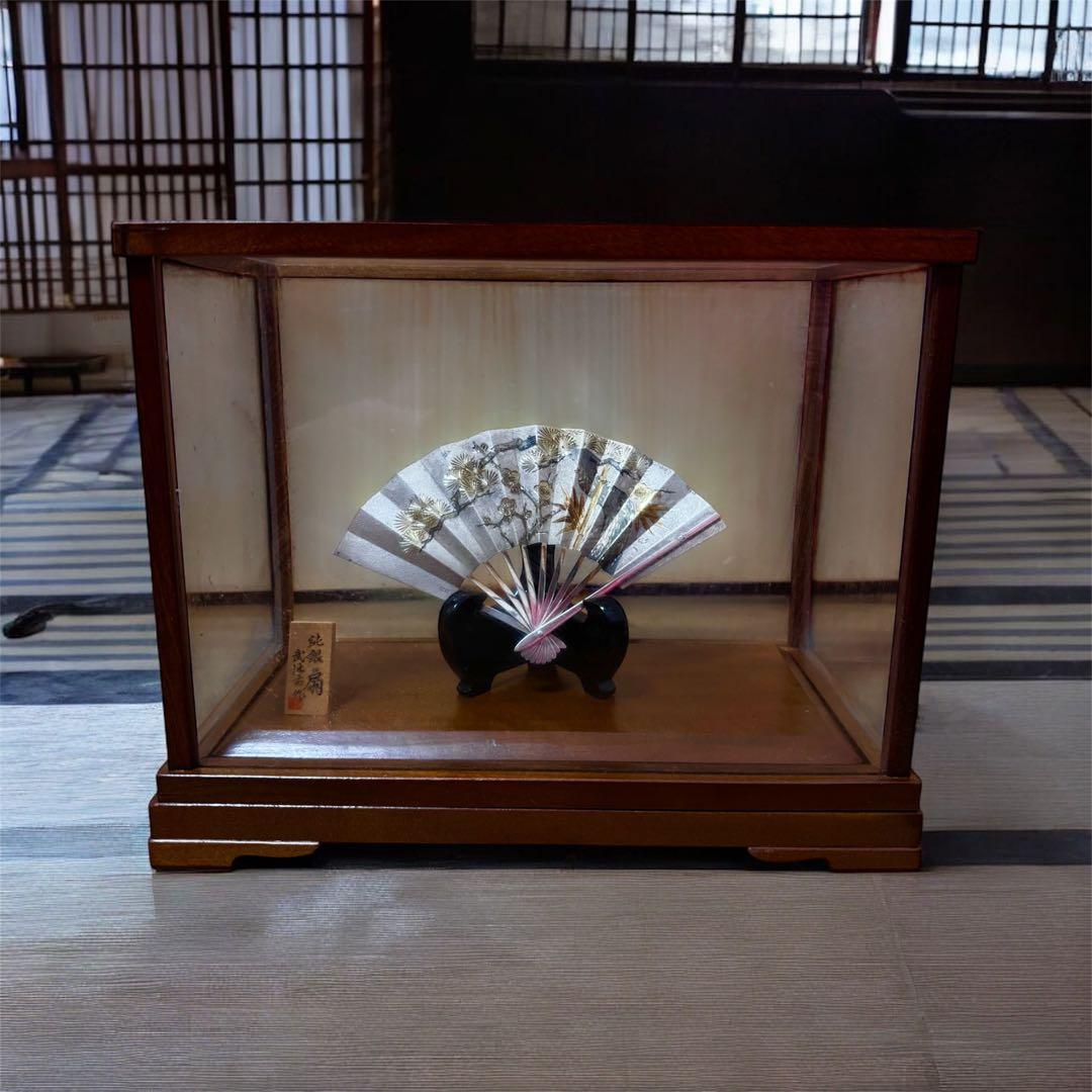 武比古 純銀 扇子 四寸五分 銀製 飾り扇 松竹梅 共箱付き 伝統工芸 置物