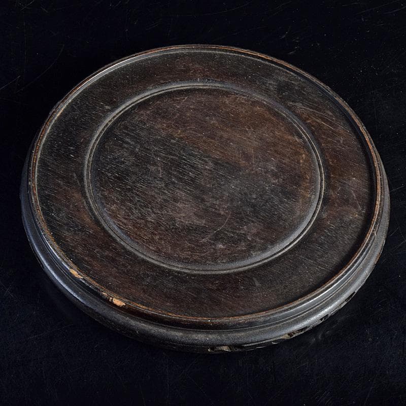 瀬戸焼　古瀬戸　染付　牡丹文　花口大瓶　唐木台・時代箱付　G　R8765B