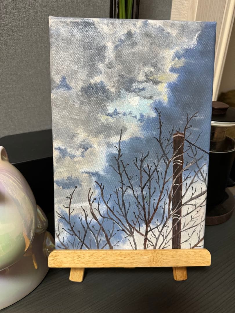 「月夜」　手描き　油絵　風景画　原画　油彩画