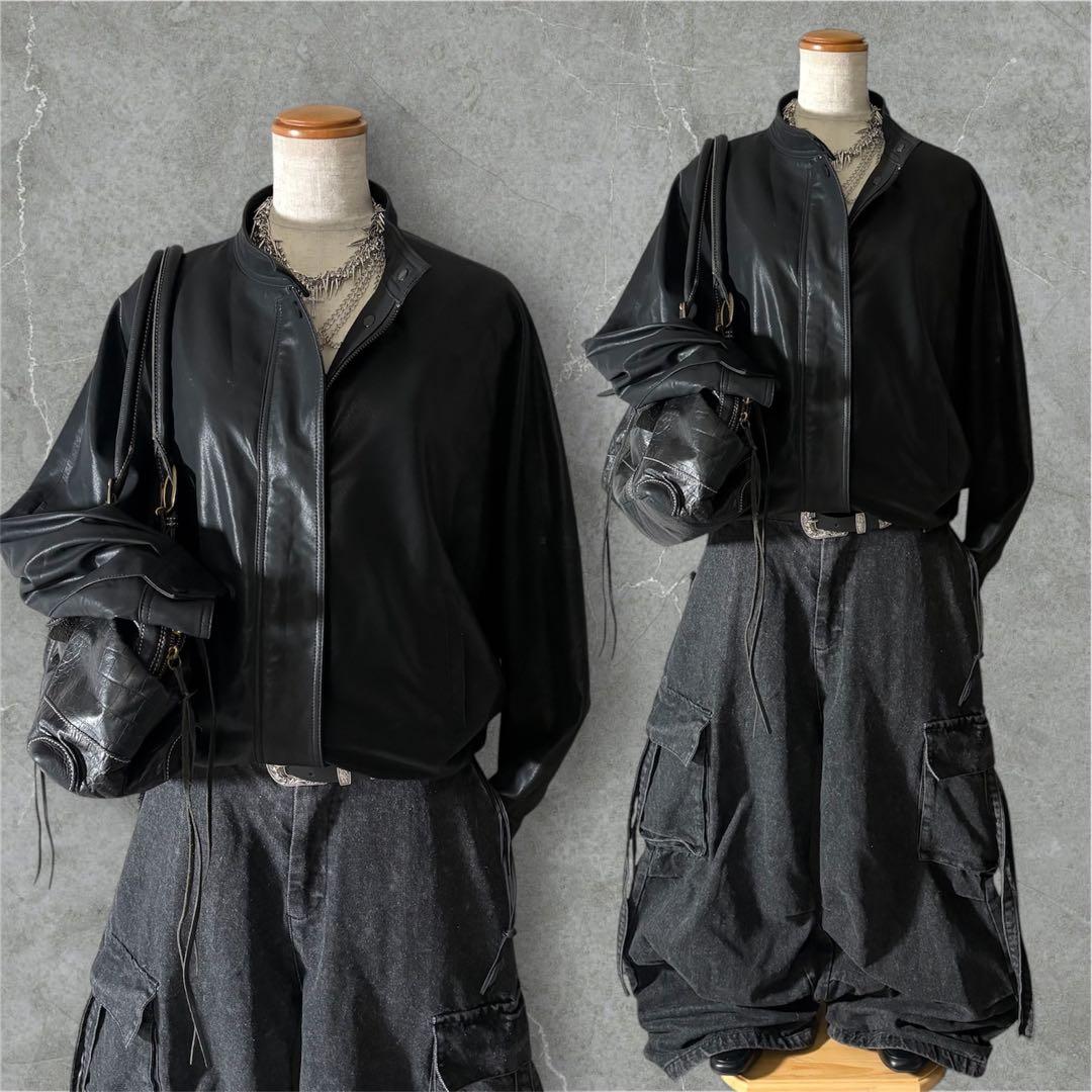 ジャケット・アウター leather jacket buggy parachute pants y2k