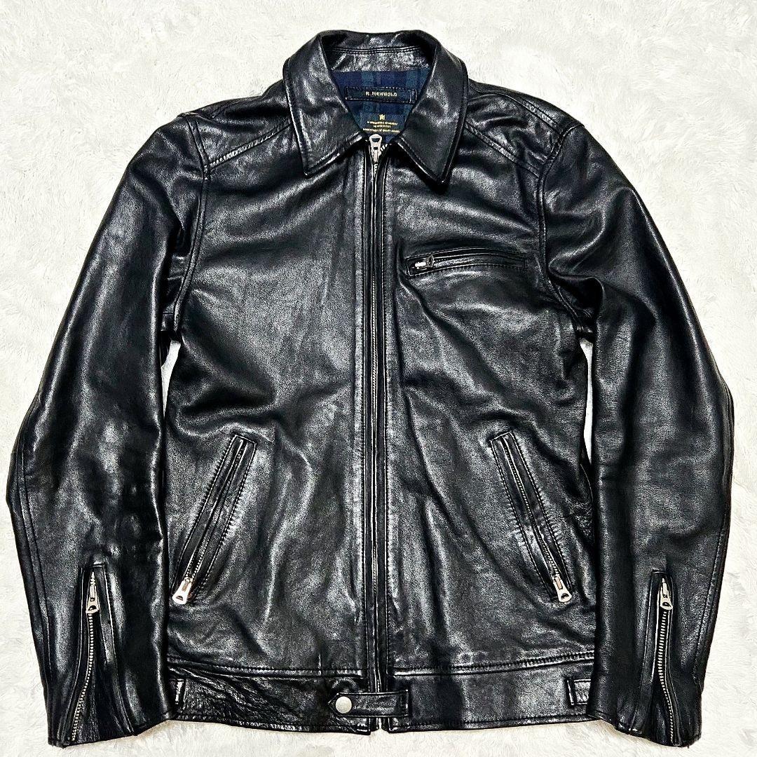 限定価格☆R.NEWBOLD 羊革 レザージャケット ラムレザー チェック　黒