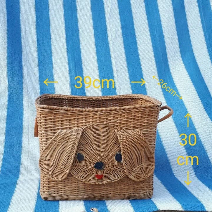 さとちゃん／ラタン 大きいかご 昭和レトロ 犬 籠 自然素材 バスケット