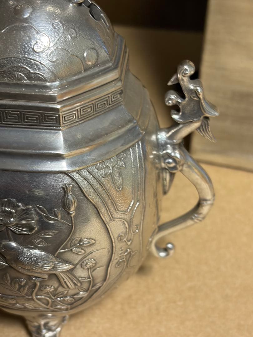 大峰作 香炉 銀製 銀 900 966g 刻印 桐箱 あり