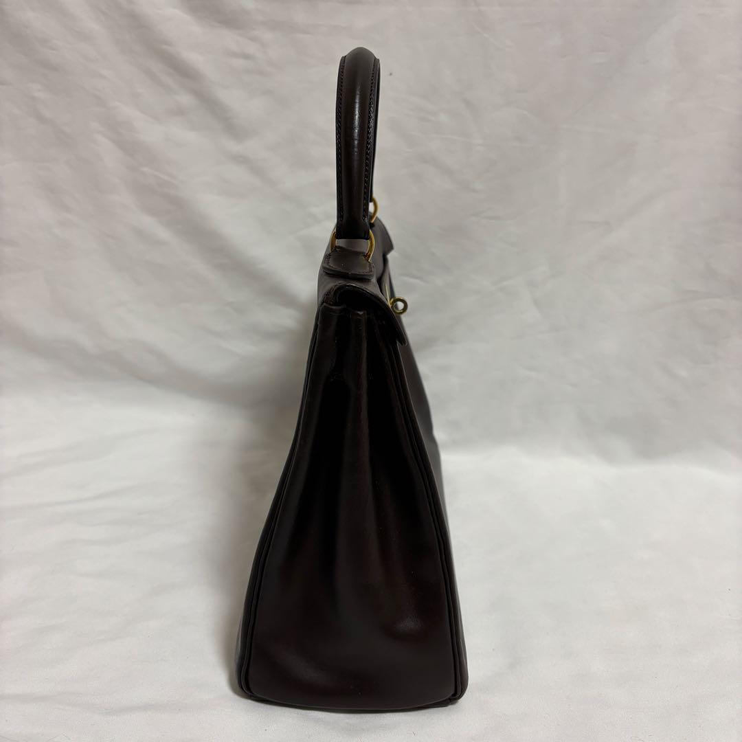 エルメス ケリー28 ルトゥルネ ボックスカーフ ブラウン レザー ハンドバッグ