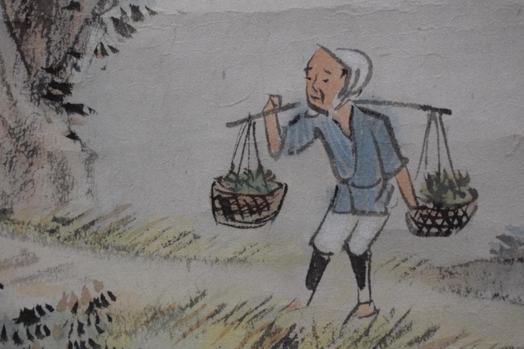 【真作】矢野橋村/梅花亭子図/春景山水人物図/掛軸☆宝船☆Z-539