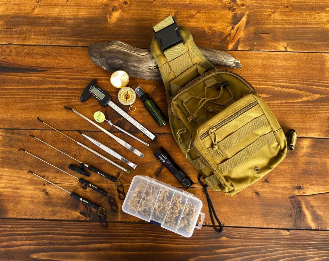 クワガタ採集セット　ブラック　オリジナル掻き出し棒　デジタルノギス　採集ケース