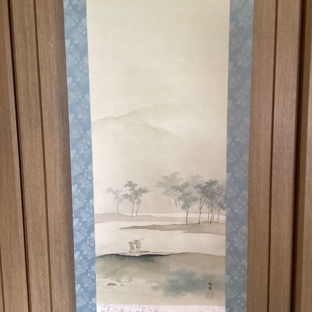 橋本雅邦　絹本彩色画【煙雨帰漁図】　駿府博物館所蔵複製画　NO15447 130