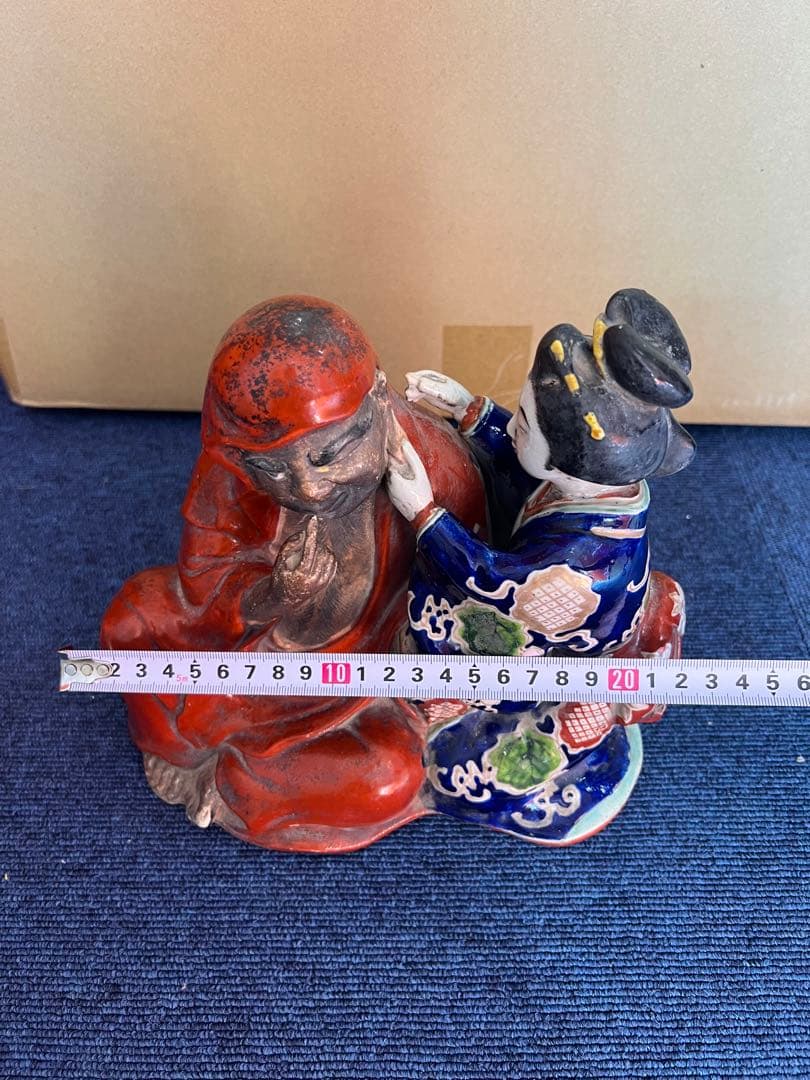 948 九谷焼　古九谷　和装美人　達磨の耳かき像　江戸期　置物　飾り物　時代物