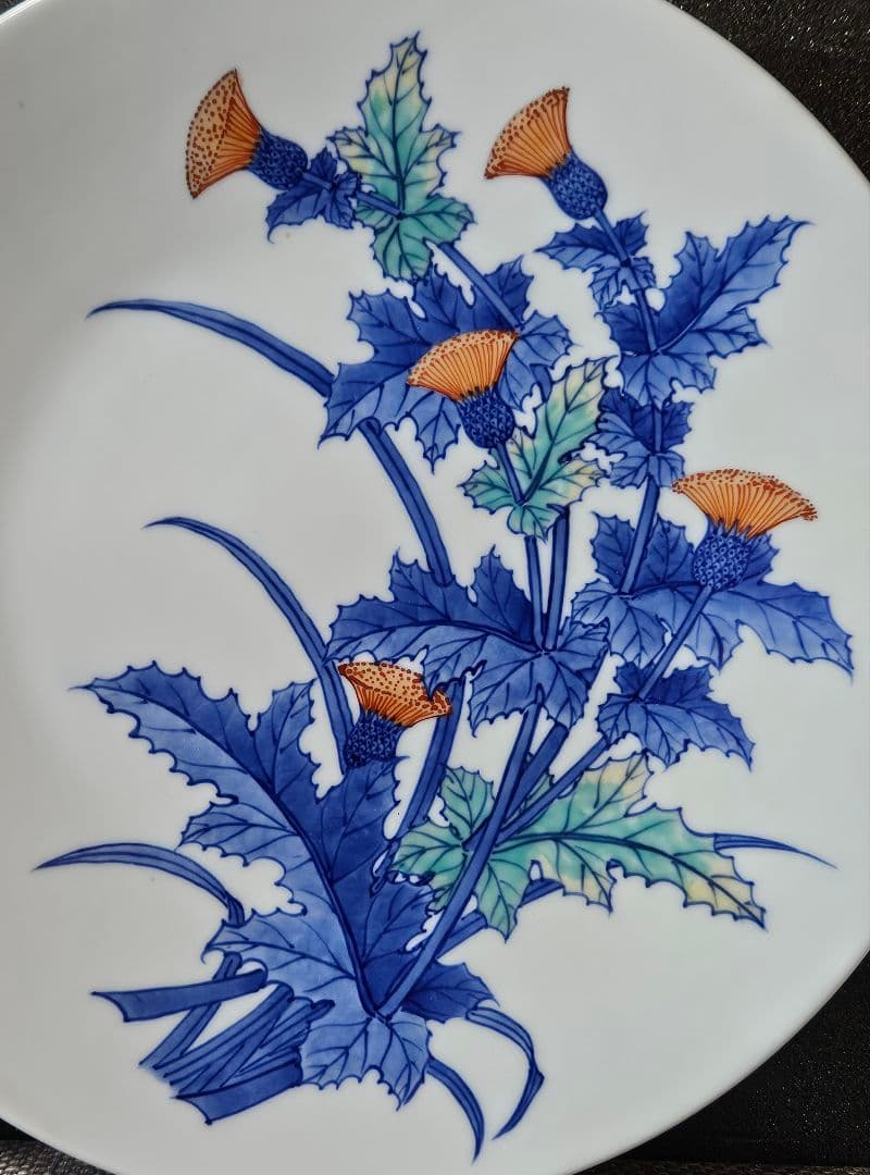 鍋島焼　鍋島御庭焼　名工　市川光春 作　 草花文様　飾り皿額皿　 約26.6cm