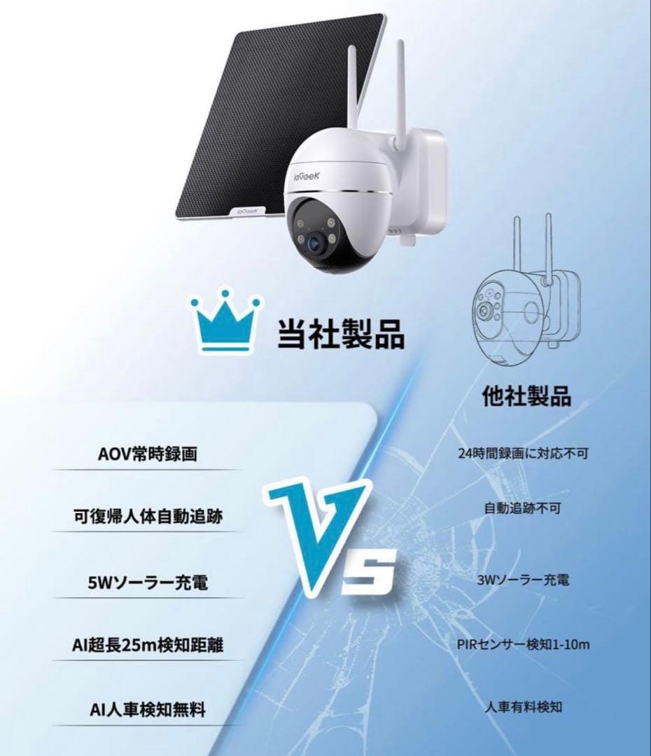 影*様 ieGeek 防犯カメラ 屋外 5Wソーラー充電 監視カメラ