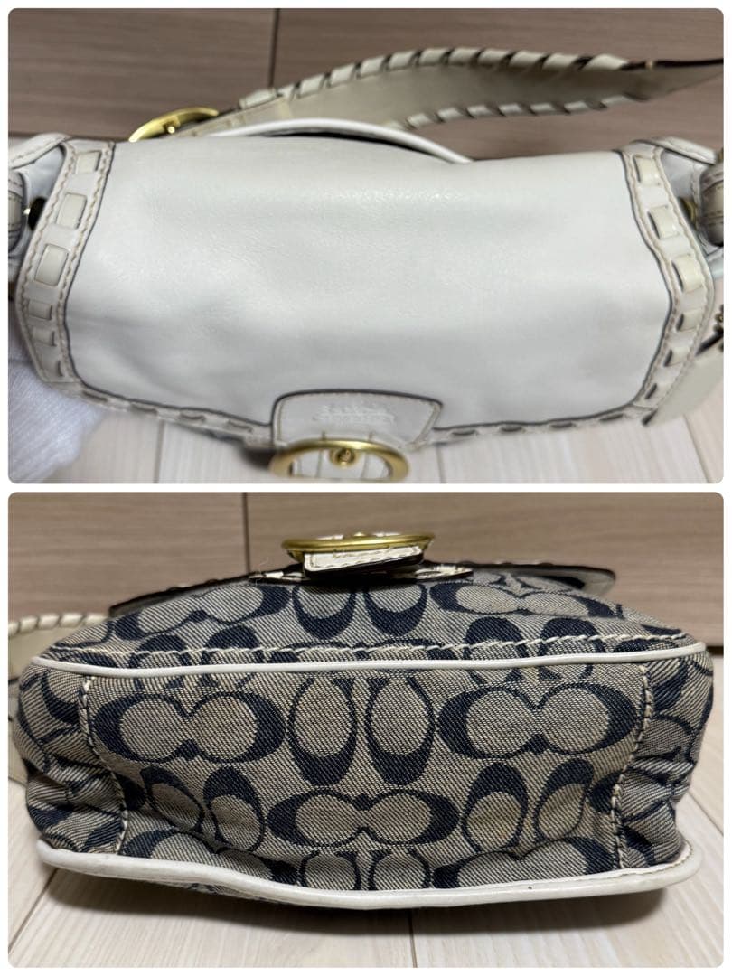 COACH コーチ ショルダーバッグ ソーホー レザー シグネチャー 白 デニム