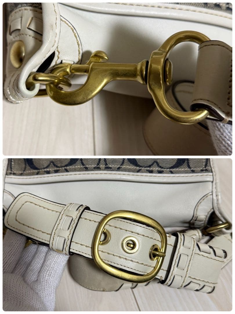 COACH コーチ ショルダーバッグ ソーホー レザー シグネチャー 白 デニム