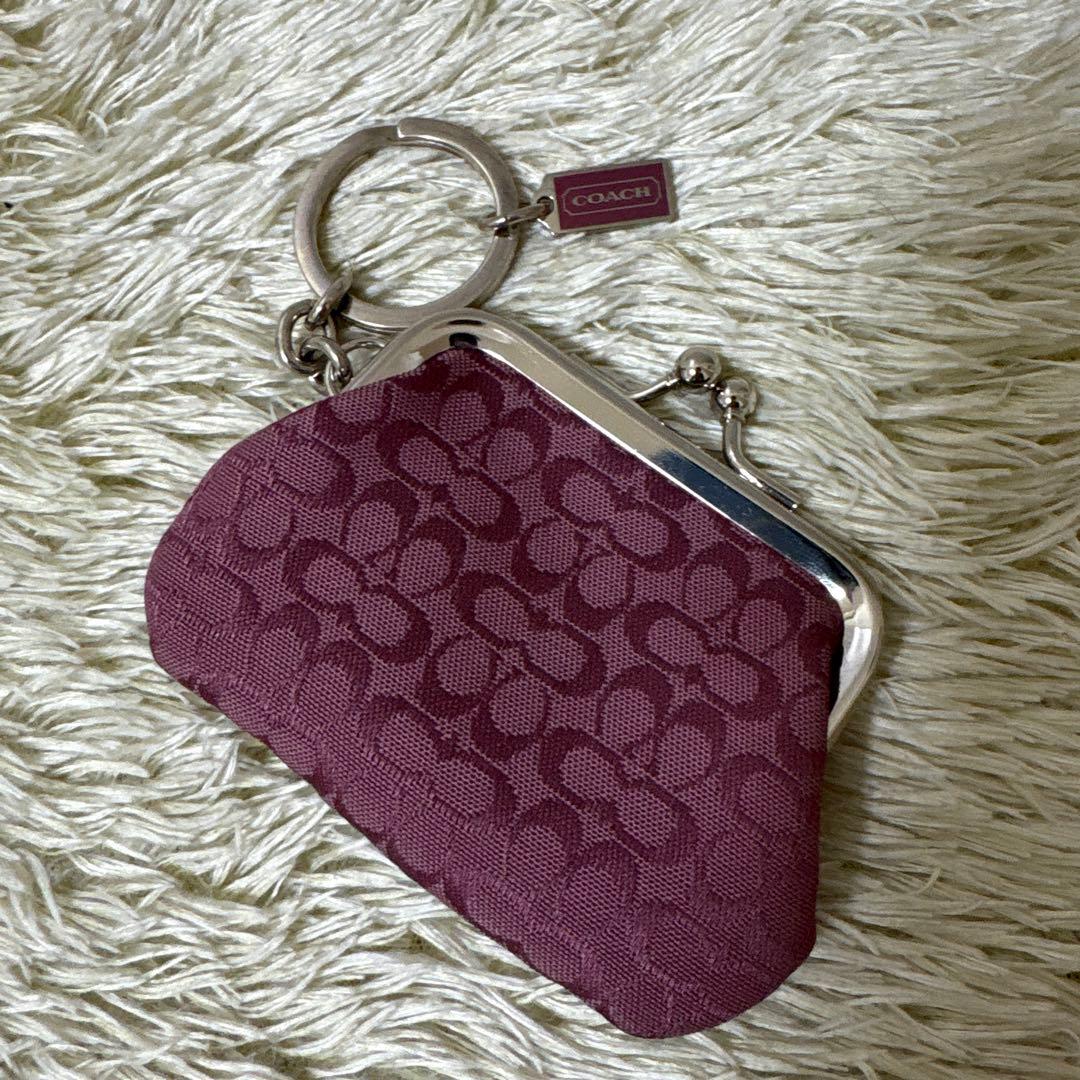 COACH がま口 ケース シグネチャー ワインレッド系 レア
