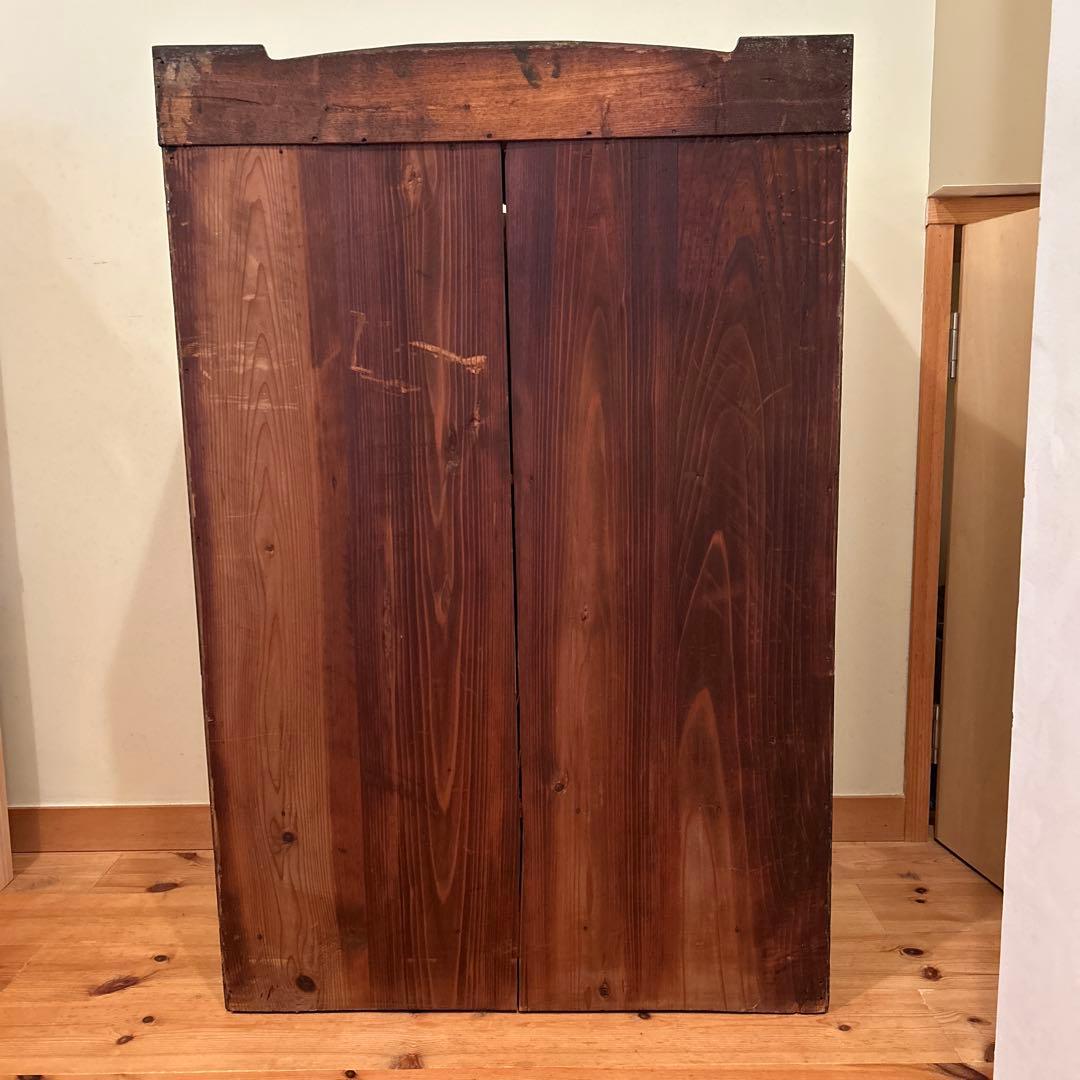 本棚　アンティーク　木製ガラス扉キャビネット 引き出し付き　収納棚　古道具