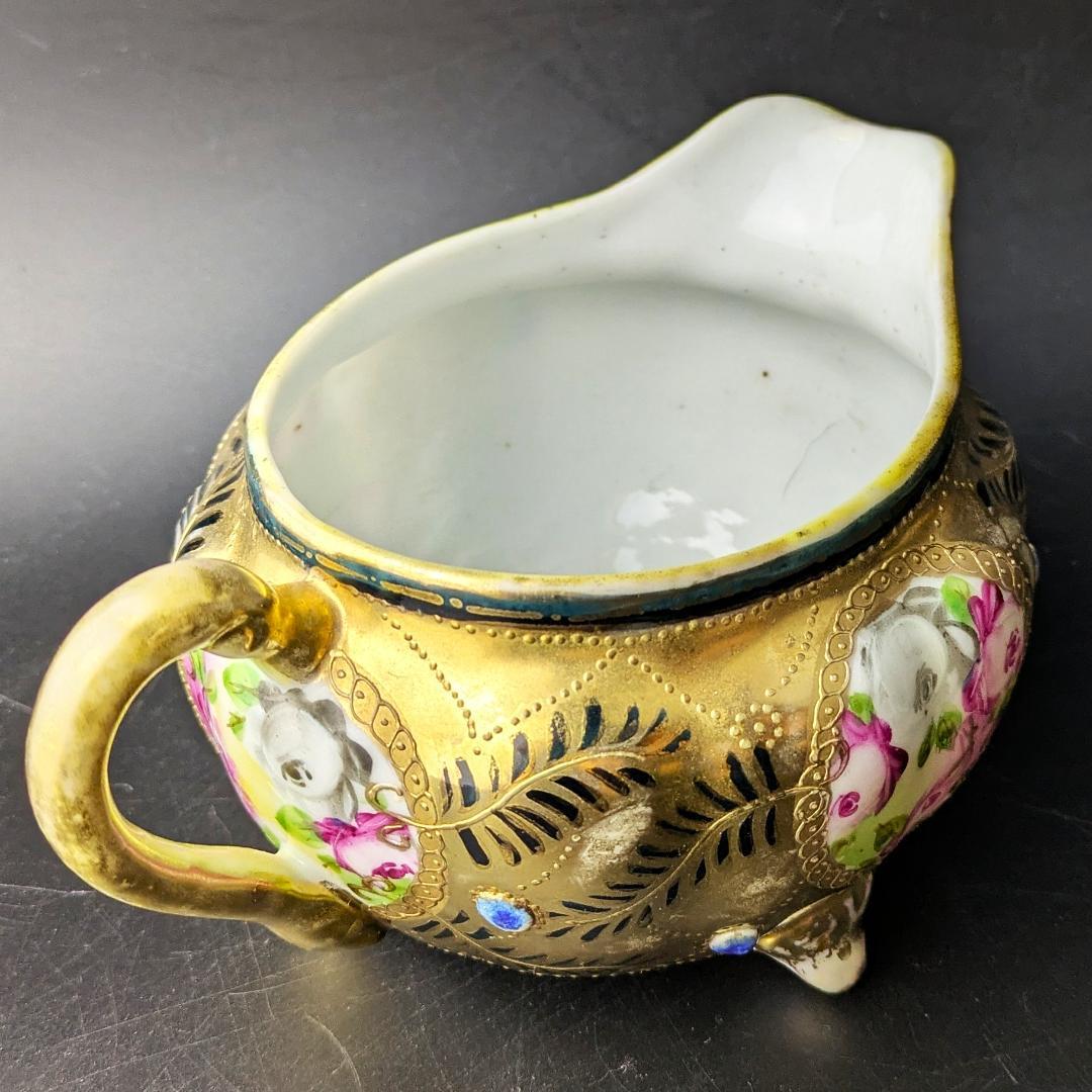 豪華金彩アールヌーボー 薔薇唐草模様 茶壷＆糖器セット 手彩金盛上 ニッポン